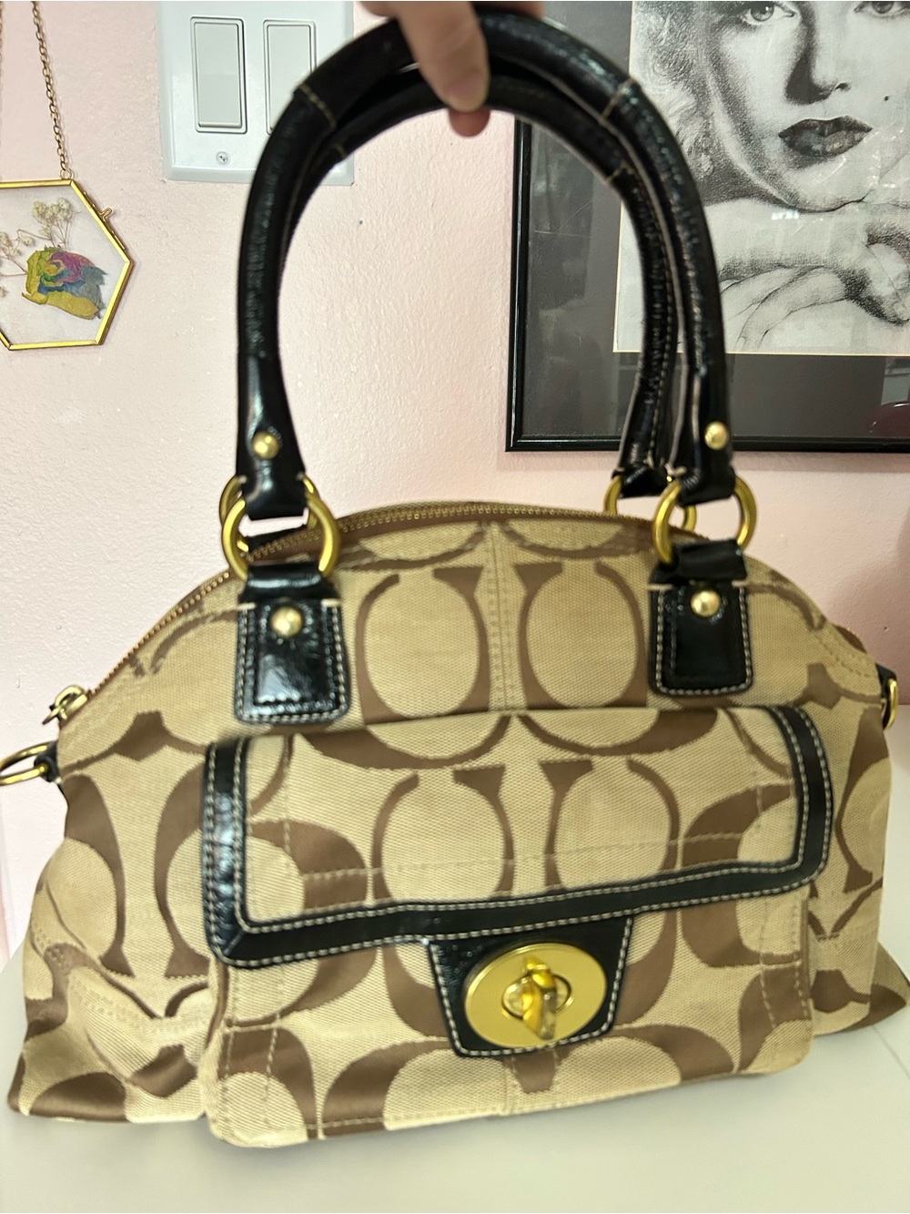 Coach Hamptons Signature Canvas Turnlock Satchel Bag F15692 Y2K Vintage